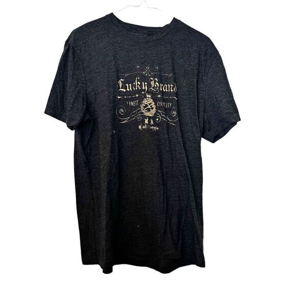 Lucky Brand Crew Neck Short Sleeve Logo Graphic Tee Heather Charcoal Large - Picture 1 of 6